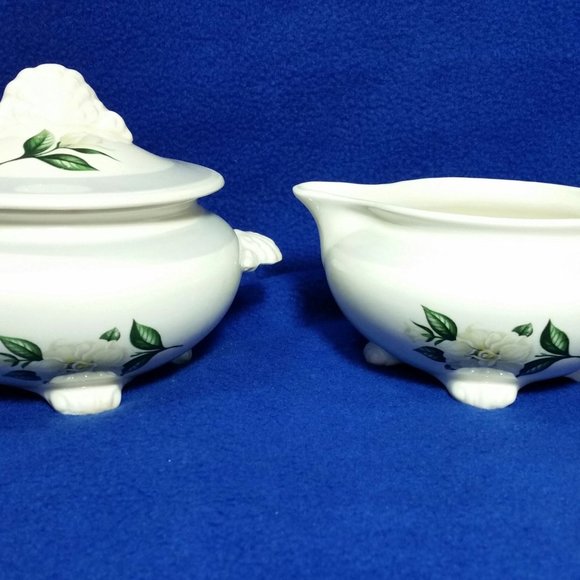 Homer Laughlin Nautilus Grey Gardenia Footed Sugar Bowl and Creamer Set - Picture 2 of 10